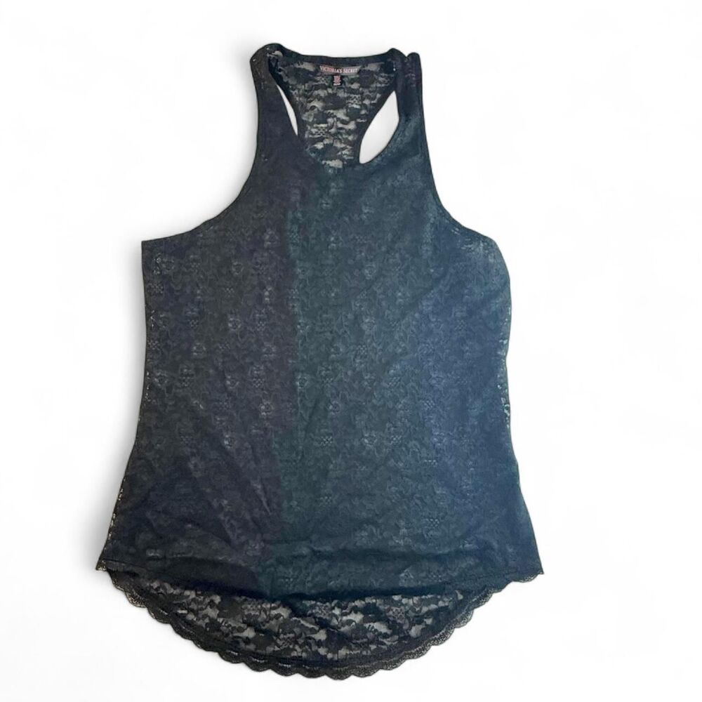Victoria's Secret black lace tank top with floral pattern, size M